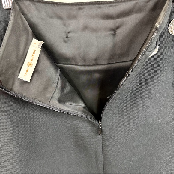 $358 Tory Burch Fremont Crystal Embellished A-Line Skirt Black Wool Knit SZ 6 - Picture 10 of 16
